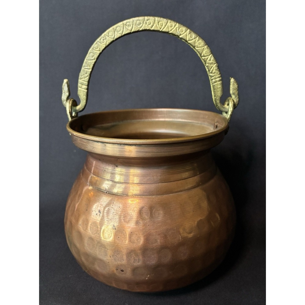 Solid Hammered Copper Spittoon Pot Planter Cottage Kitchen Handcrafted in Turkey